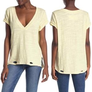 We The Free Free People Lemon Light Sundance Distressed Tee Yellow NWT Casual